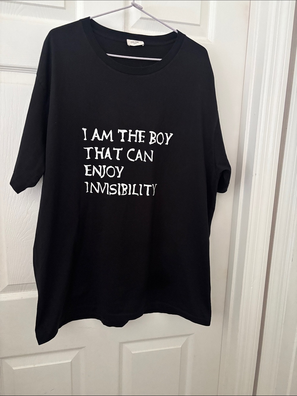 Celine Black Tee with White Text - Men Shirt